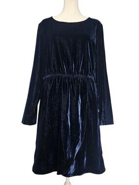 NWT J. Crew Velvet Tulip Hem Long Sleeve Women's Dress 14 Navy Blue Whimsigoth